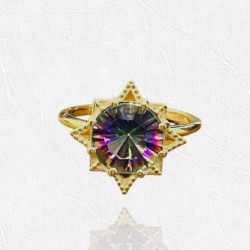 Gold K14 Iris Ring with Rainbow Quartz 2cts Stone